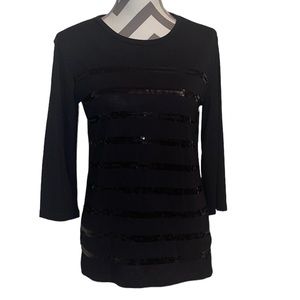 Ellen Tracy 3/4 sleeve black top with black sequin stripes - small - Like New!